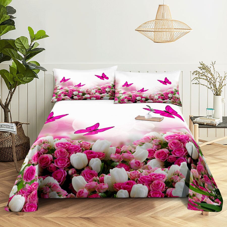 Floral Bed Sheet Set | Pillowcase Bedding Linens| Full Single Size for Bedroom Manwatstore