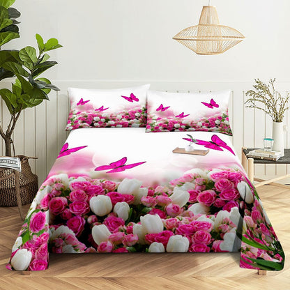 Floral Bed Sheet Set | Pillowcase Bedding Linens| Full Single Size for Bedroom Manwatstore