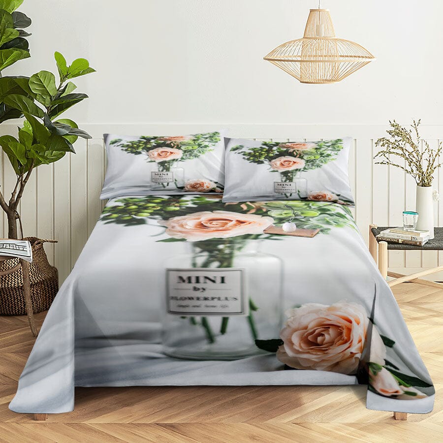 Floral Bed Sheet Set | Pillowcase Bedding Linens| Full Single Size for Bedroom Manwatstore