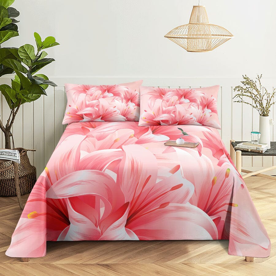 Floral Bed Sheet Set | Pillowcase Bedding Linens| Full Single Size for Bedroom Manwatstore