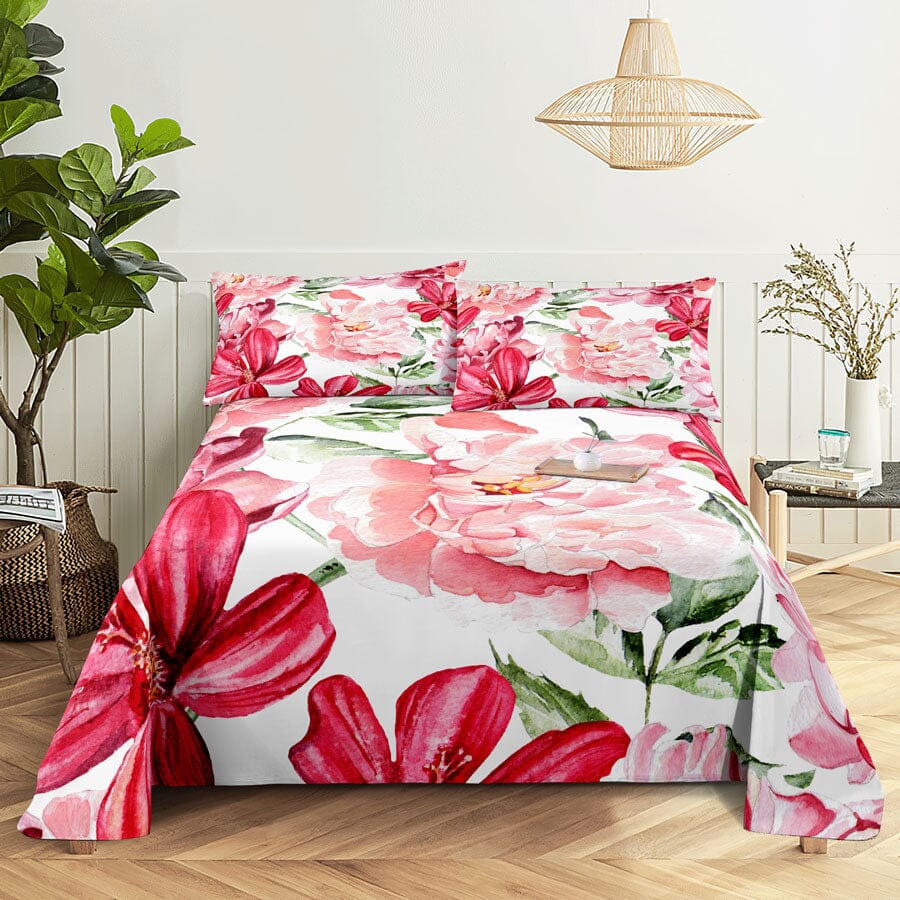 Floral Bed Sheet Set | Pillowcase Bedding Linens| Full Single Size for Bedroom Manwatstore