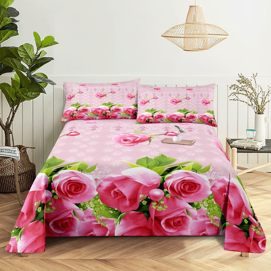 Floral Bed Sheet Set | Pillowcase Bedding Linens| Full Single Size for Bedroom Manwatstore