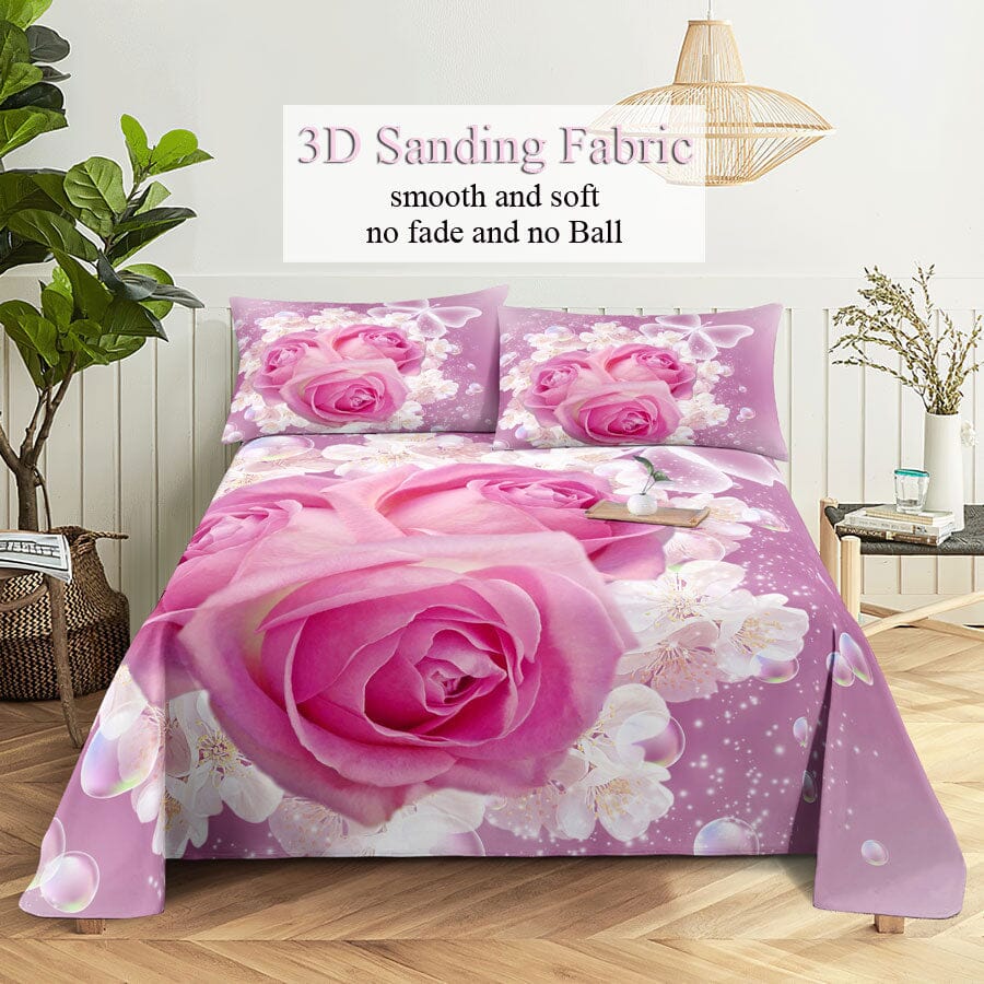 Floral Bed Sheet Set | Pillowcase Bedding Linens| Full Single Size for Bedroom Manwatstore