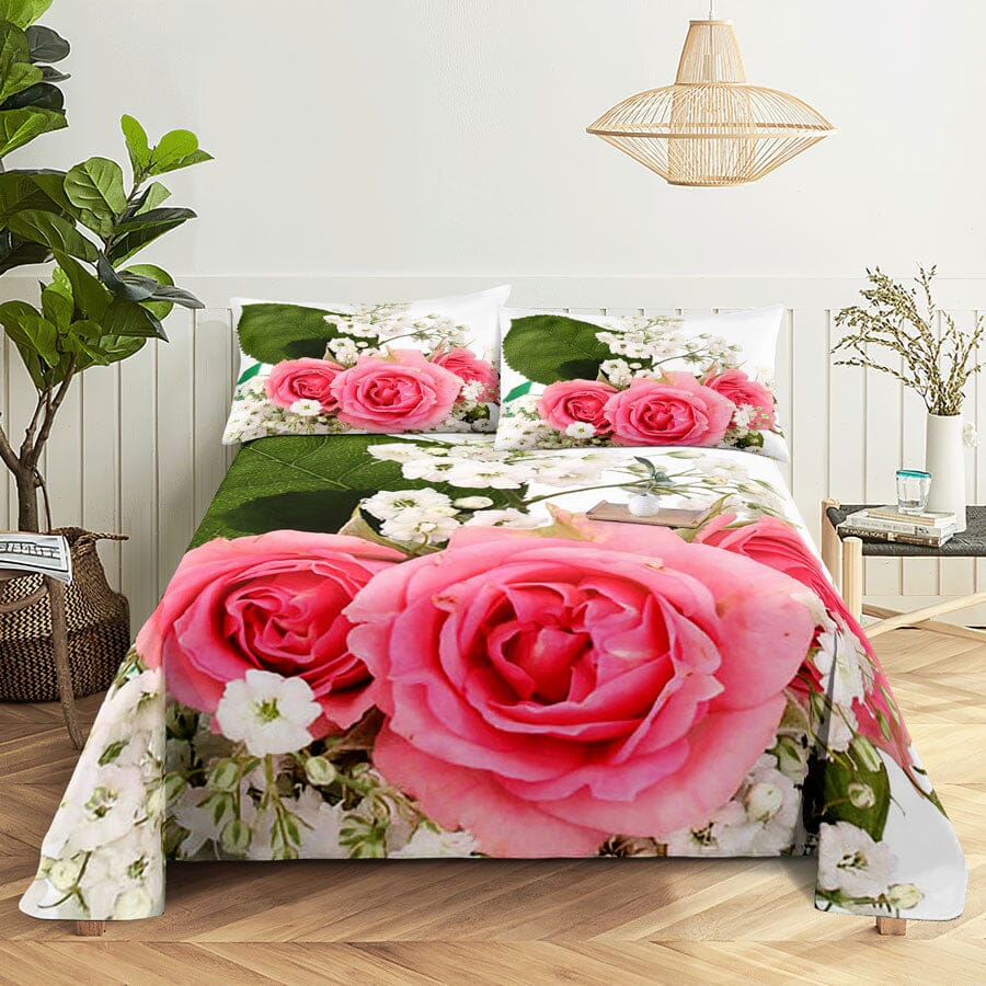 Floral Bed Sheet Set | Pillowcase Bedding Linens| Full Single Size for Bedroom Manwatstore