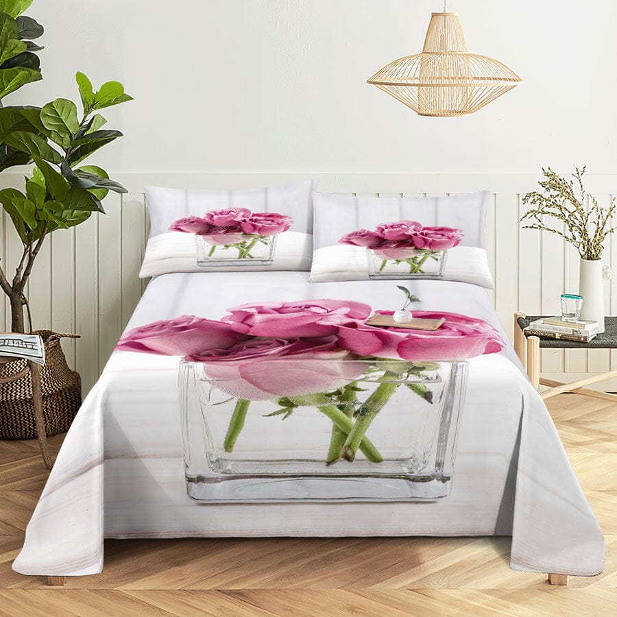 Floral Bed Sheet Set | Pillowcase Bedding Linens| Full Single Size for Bedroom Manwatstore
