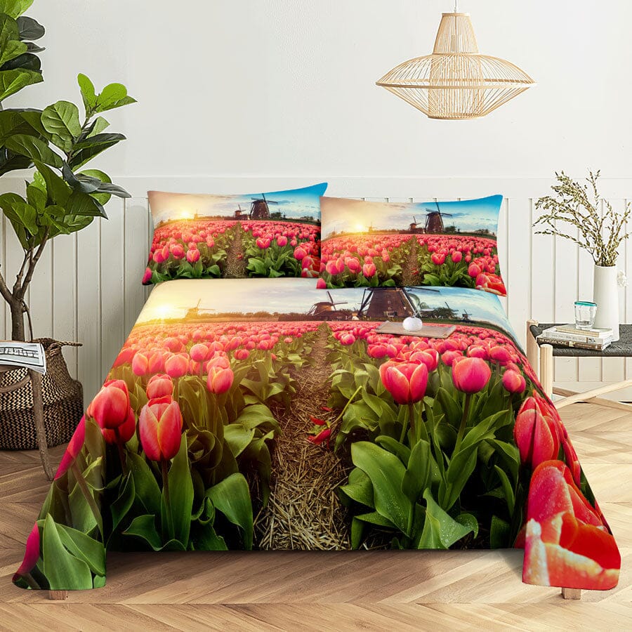 Floral Bed Sheet Set | Pillowcase Bedding Linens| Full Single Size for Bedroom Manwatstore
