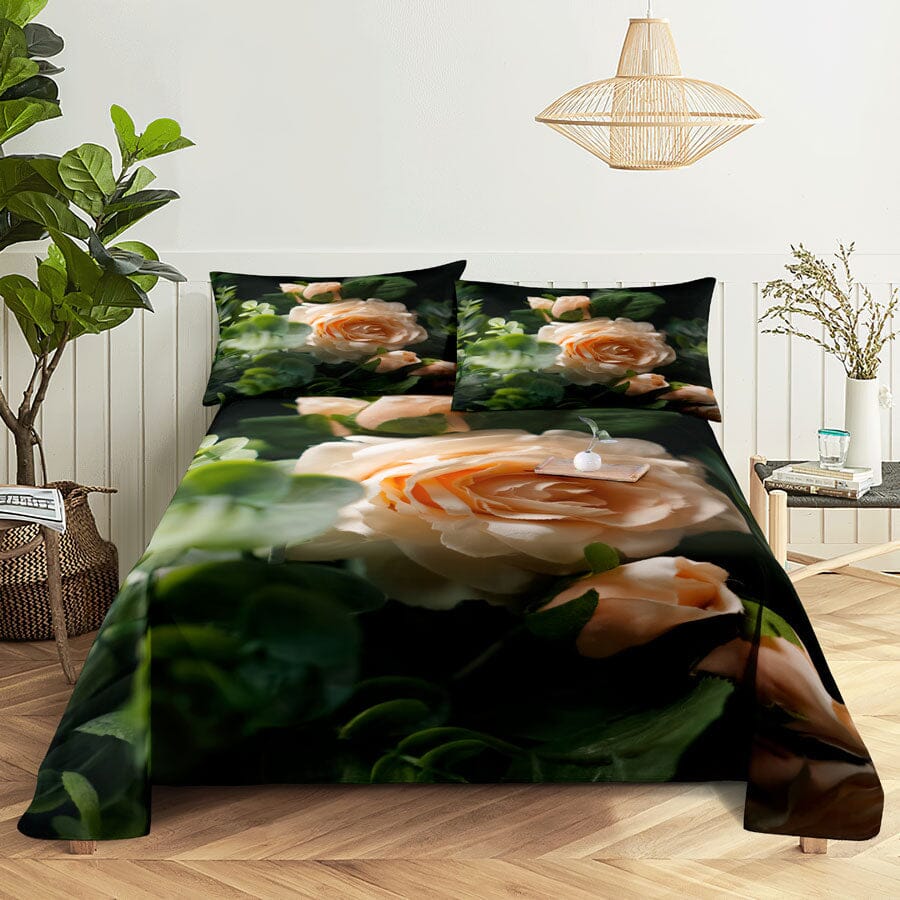 Floral Bed Sheet Set | Pillowcase Bedding Linens| Full Single Size for Bedroom Manwatstore