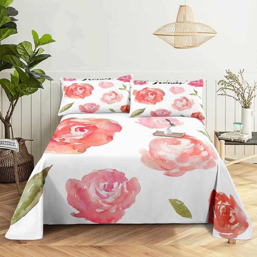 Floral Bed Sheet Set | Pillowcase Bedding Linens| Full Single Size for Bedroom Manwatstore