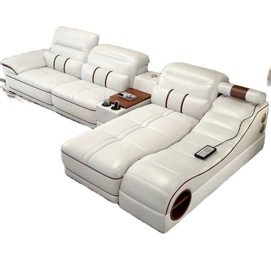 Genuine Leather Sofa Bed Set with Speaker, Bluetooth and USB Manwatstore