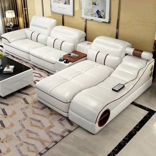 Genuine Leather Sofa Bed Set with Speaker, Bluetooth and USB Manwatstore