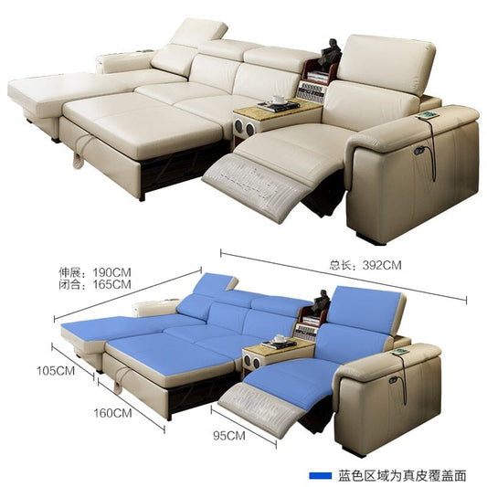Genuine Leather Sofa Bed with Speaker and Bluetooth Manwatstore
