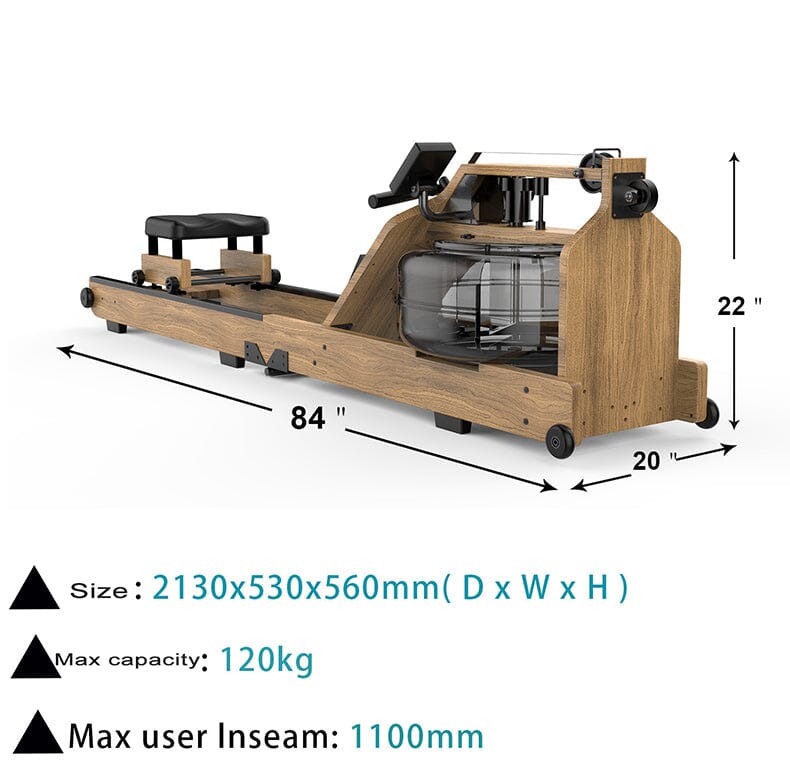 Gym Water Resistance Wood Rowing Machine With Double Track, Foldable and Movable Manwatstore