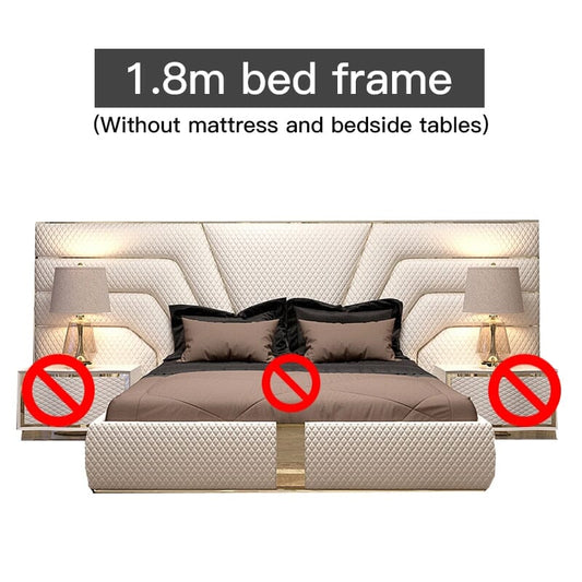 Italian Luxury King Size Bed Frame with Side Tables and Mattress Manwatstore