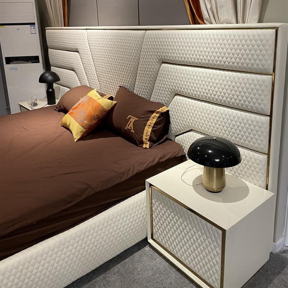 Italian Luxury King Size Bed Frame with Side Tables and Mattress Manwatstore