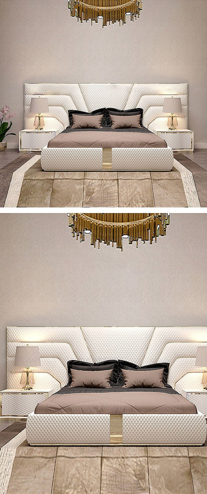 Italian Luxury King Size Bed Frame with Side Tables and Mattress Manwatstore