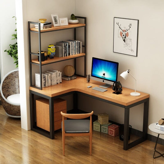 L-shaped Corner Solid Wood Desk Manwatstore
