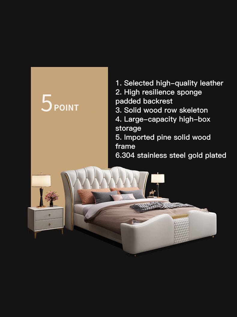 Leather Designer Bed | Master Bedroom Furniture Light Luxury High-Quality Double Bed With Storage Manwatstore