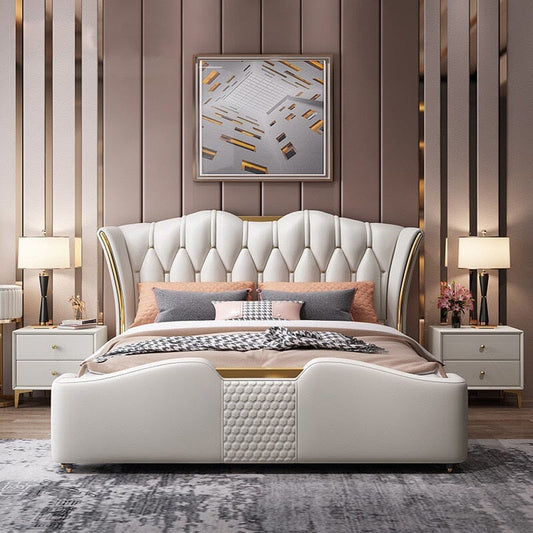 Leather Designer Bed | Master Bedroom Furniture Light Luxury High-Quality Double Bed With Storage Manwatstore