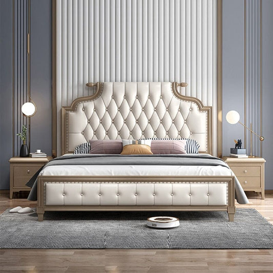 Lightweight Luxury Bed with Genuine Leather Manwatstore