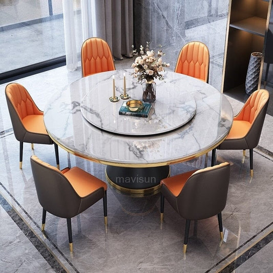 Luxury Golden Metal With Marble Dining Table And Chair Manwatstore