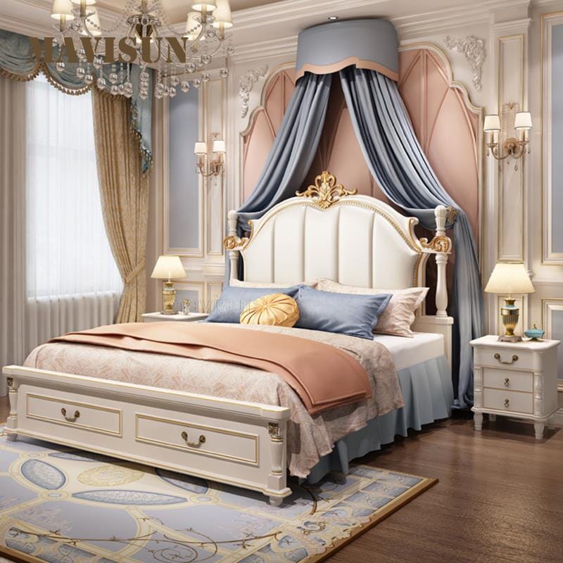Luxury King Size Master Bed (1.8M) with Unique Design Side Tables Manwatstore