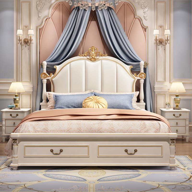 Luxury King Size Master Bed (1.8M) with Unique Design Side Tables Manwatstore