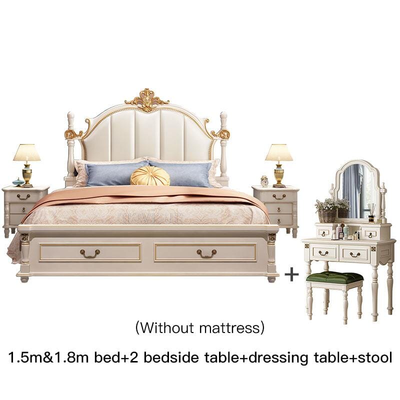 Luxury King Size Master Bed (1.8M) with Unique Design Side Tables Manwatstore