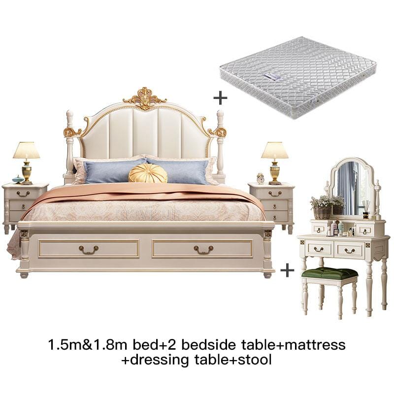 Luxury King Size Master Bed (1.8M) with Unique Design Side Tables Manwatstore