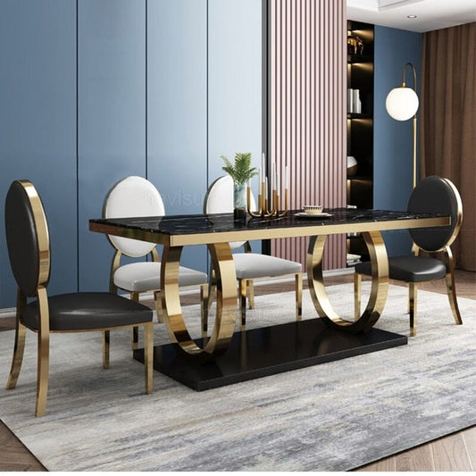 Luxury Marble Dining Table with Leather Dining Chairs Manwatstore