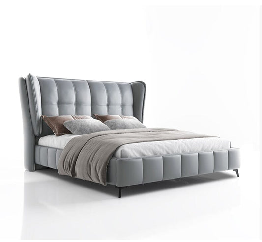 Luxury Modern Double Bed With Pure Leather |1.5/1.8M Beige Bed Manwatstore