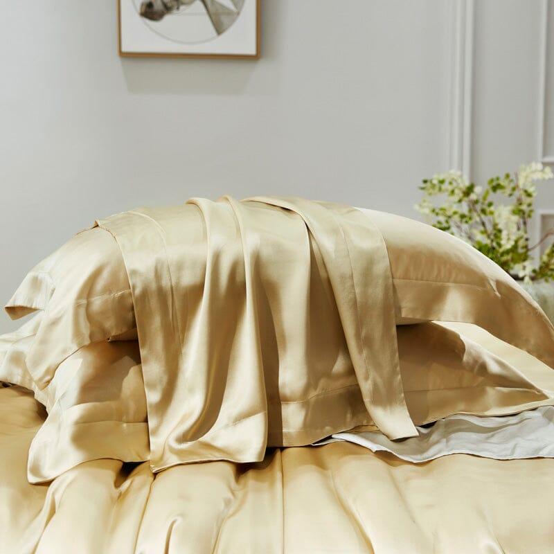 Luxury Mulberry Silk Bedding Set With Linen Pillowcases Manwatstore