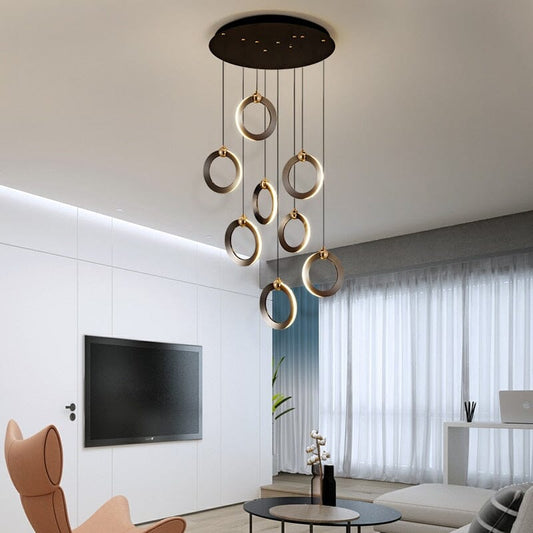 Modern LED Staircase Chandelier With Luxury Aluminum Rings Manwatstore