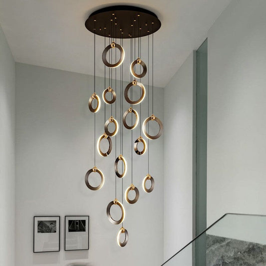 Modern LED Staircase Chandelier With Luxury Aluminum Rings Manwatstore