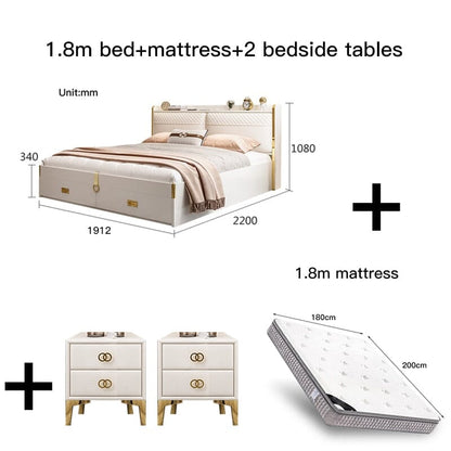Modern Lightweight Luxury Bed in King Size with Side Tables and Mattress Manwatstore