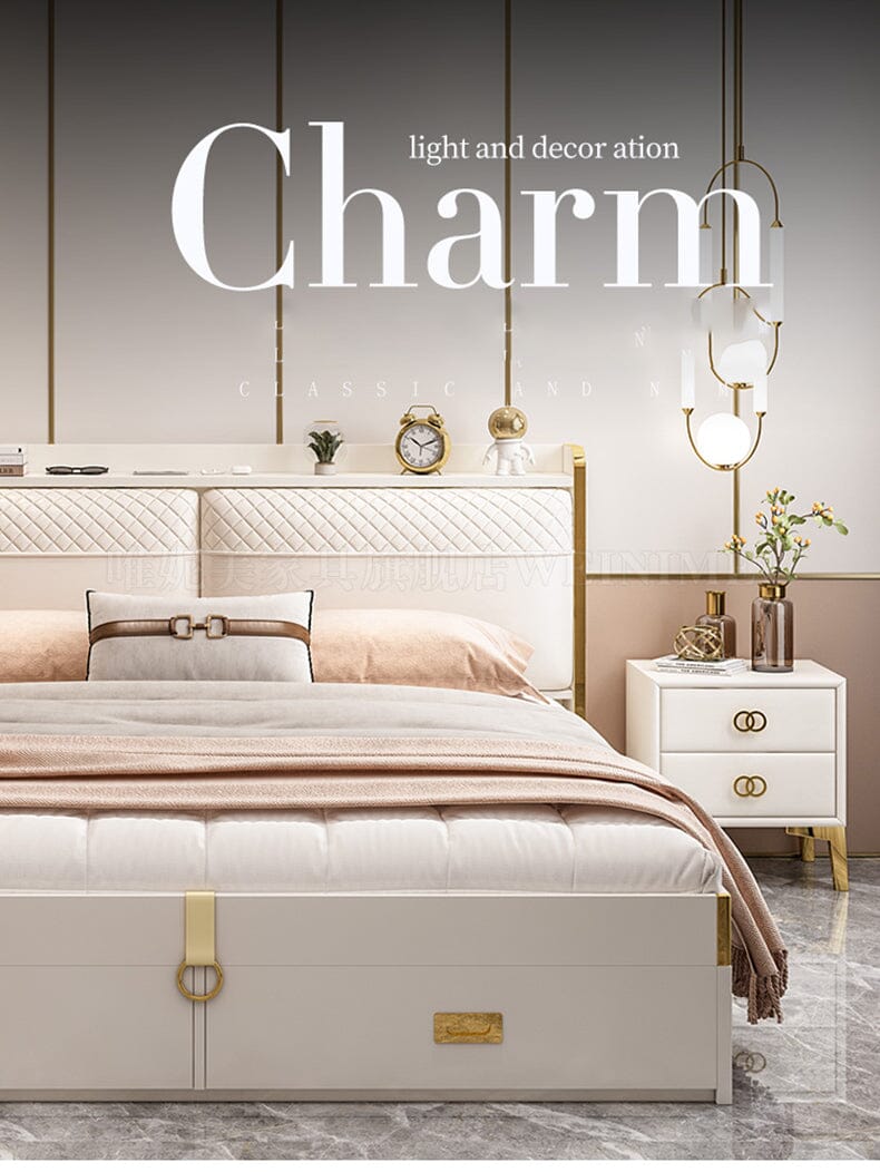Modern Lightweight Luxury Bed in King Size with Side Tables and Mattress Manwatstore