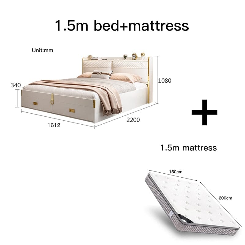 Modern Lightweight Luxury Bed in King Size with Side Tables and Mattress Manwatstore