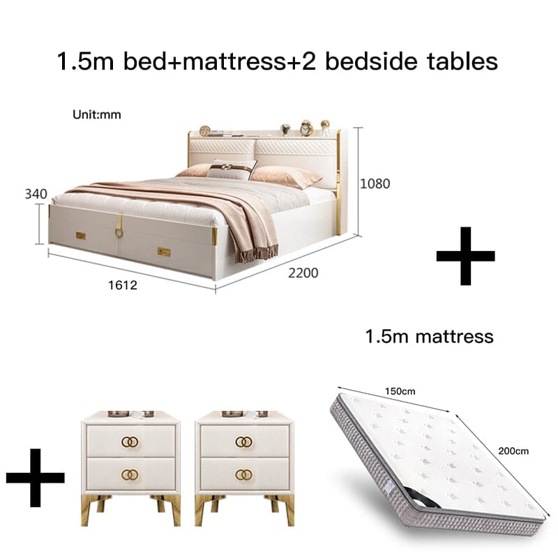 Modern Lightweight Luxury Bed in King Size with Side Tables and Mattress Manwatstore