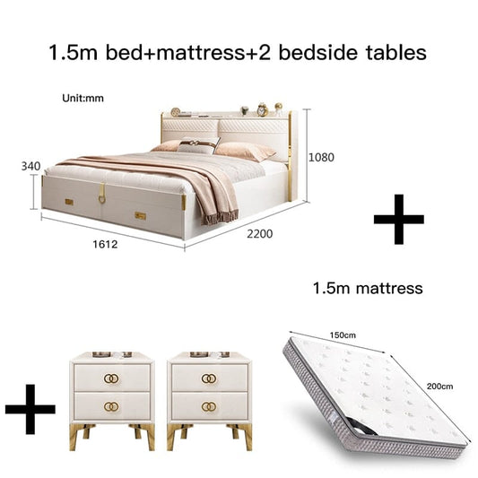 Modern Lightweight Luxury Bed in King Size with Side Tables and Mattress Manwatstore