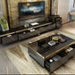 Modern TV Monitor Stand With Gold Stainless Steel Cabinet With Table Manwatstore