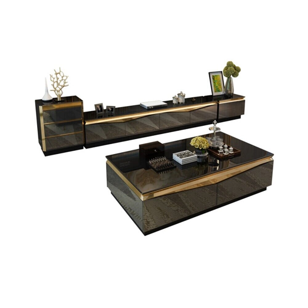 Modern TV Monitor Stand With Gold Stainless Steel Cabinet With Table Manwatstore