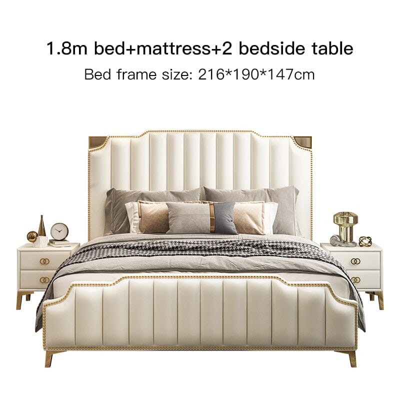 Nordic Modern Luxury Double Bed | Storage, Leather, Bad+Mattress+2 Nightstand Manwatstore