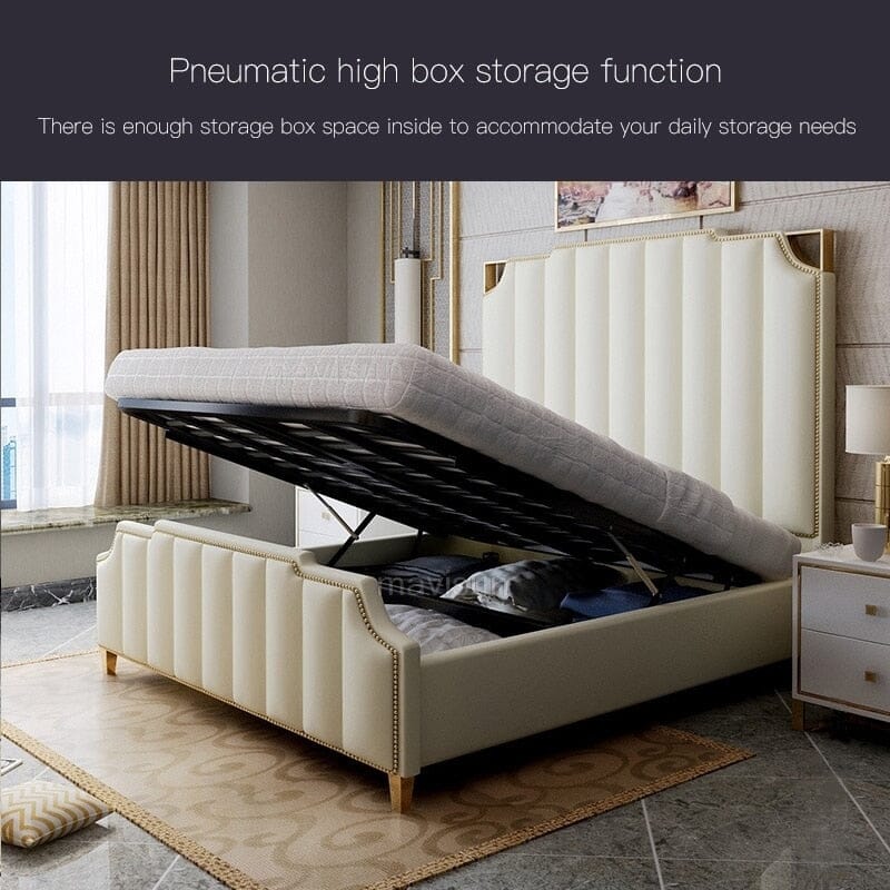 Nordic Modern Luxury Double Bed | Storage, Leather, Bad+Mattress+2 Nightstand Manwatstore
