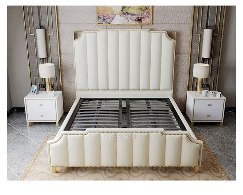 Nordic Modern Luxury Double Bed | Storage, Leather, Bad+Mattress+2 Nightstand Manwatstore