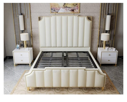 Nordic Modern Luxury Double Bed | Storage, Leather, Bad+Mattress+2 Nightstand Manwatstore
