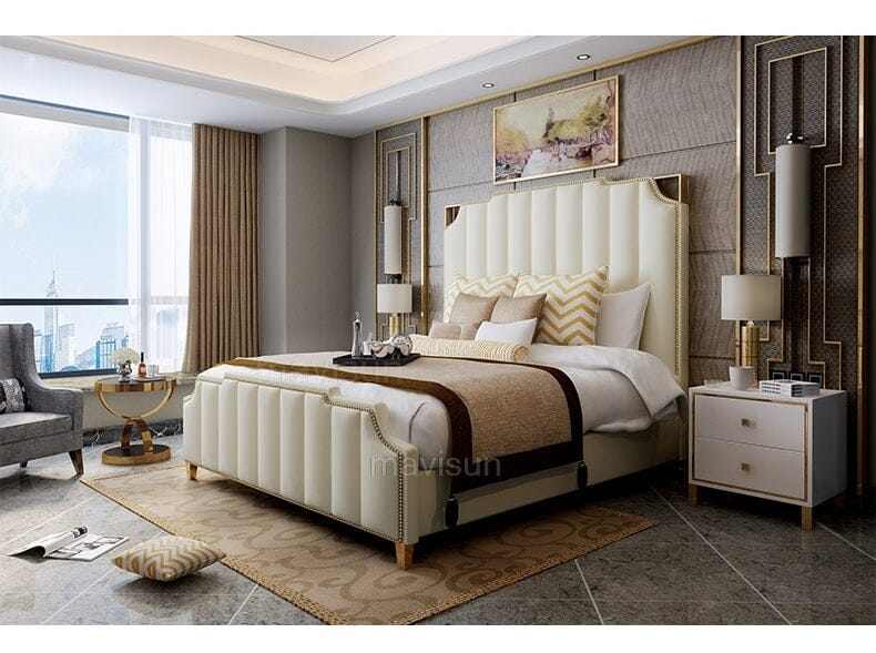 Nordic Modern Luxury Double Bed | Storage, Leather, Bad+Mattress+2 Nightstand Manwatstore