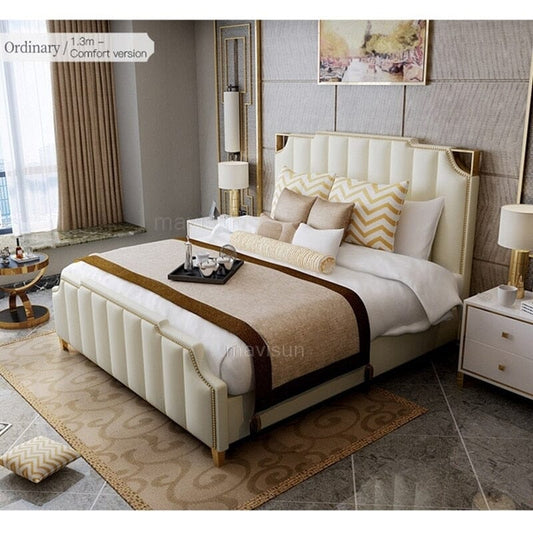 Nordic Modern Luxury Double Bed | Storage, Leather, Bad+Mattress+2 Nightstand Manwatstore