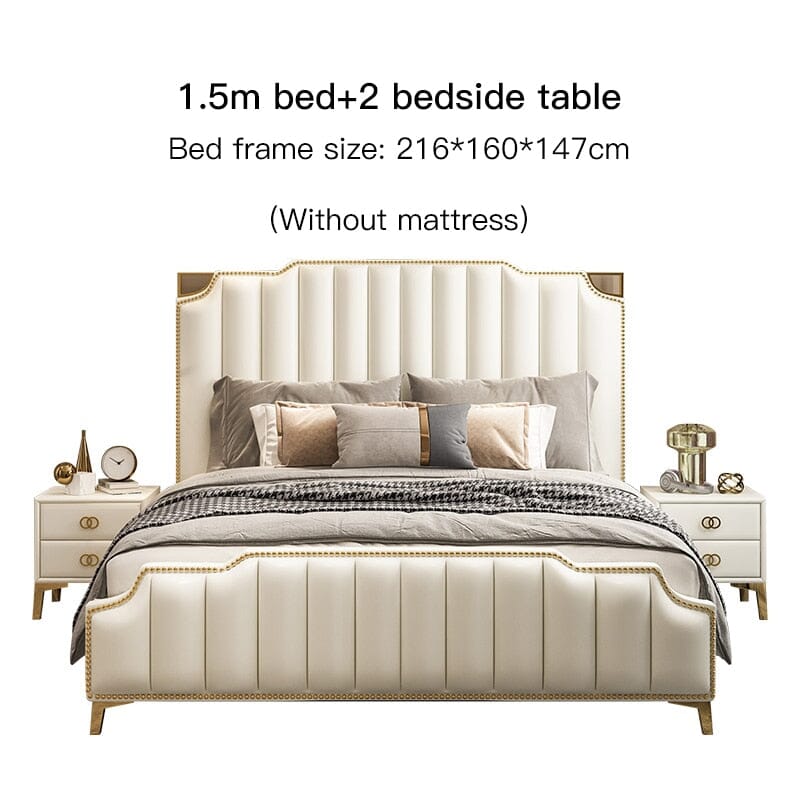 Nordic Modern Luxury Double Bed | Storage, Leather, Bad+Mattress+2 Nightstand Manwatstore