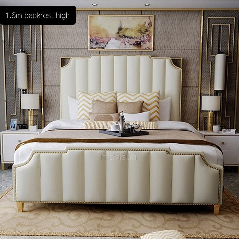 Nordic Modern Luxury Double Bed | Storage, Leather, Bad+Mattress+2 Nightstand Manwatstore