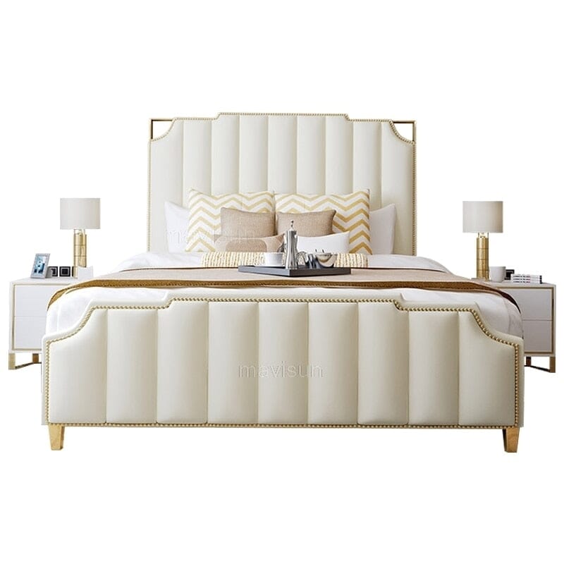 Nordic Modern Luxury Double Bed | Storage, Leather, Bad+Mattress+2 Nightstand Manwatstore