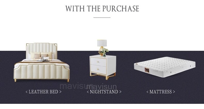 Nordic Modern Luxury Double Bed | Storage, Leather, Bad+Mattress+2 Nightstand Manwatstore